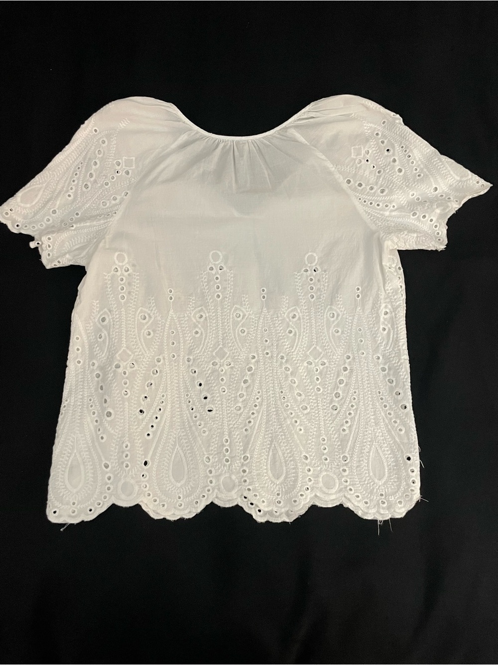 ANNE CARSON Women’s White Eyelet Tie-Neck Peasant Blouse Top Casual Size Small - Picture 7 of 7